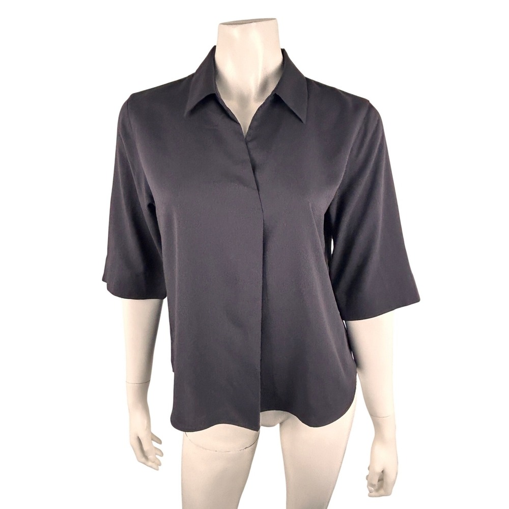 Uniqlo Skipper Collar Blouse Dark Grey 3/4 Sleeve Pullover Medium